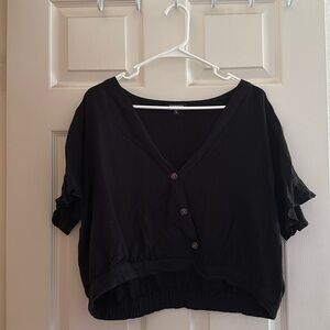Black Linen Crop Top